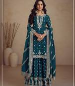 Teal Embroidered vichitra Palazzo suit