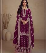 Wine Embroidered vichitra Palazzo suit