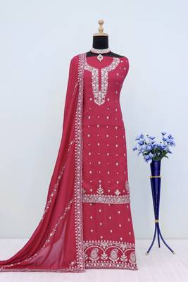 Pink Embroidered vichitra Palazzo suit 3