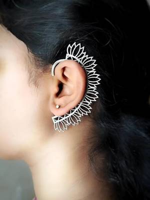 women silver plated brass lotus shape ear cuff 2
