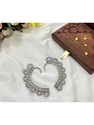 women silver plated brass lotus shape ear cuff 3