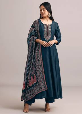 Art Silk Embroidery Work Anarkali Festive Kurta Pant with Dupatta Set 1