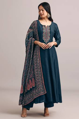 Art Silk Embroidery Work Anarkali Festive Kurta Pant with Dupatta Set