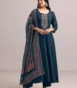 Trendmalls Trendmalls Art Silk Embroidery Work Anarkali Festive Kurta Pant with Dupatta Set
