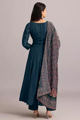 Trendmalls Trendmalls Art Silk Embroidery Work Anarkali Festive Kurta Pant with Dupatta Set