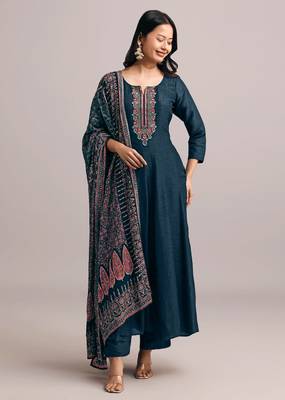 Art Silk Embroidery Work Anarkali Festive Kurta Pant with Dupatta Set 4