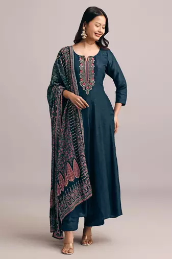 Trendmalls Trendmalls Art Silk Embroidery Work Anarkali Festive Kurta Pant with Dupatta Set