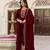 Stunning Maroon Velvet Embroidery Salwar Suit Set Kurta Pant with Dupatta