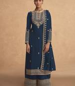 Blue Embroidered silk Palazzo suit
