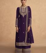Purple Embroidered silk Palazzo suit