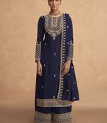 Navy blue Embroidered silk Palazzo suit