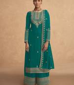 Mint green Embroidered silk Palazzo suit