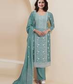 Light-teal Embroidered silk salwar suit