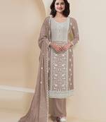 Light-brown Embroidered silk salwar suit
