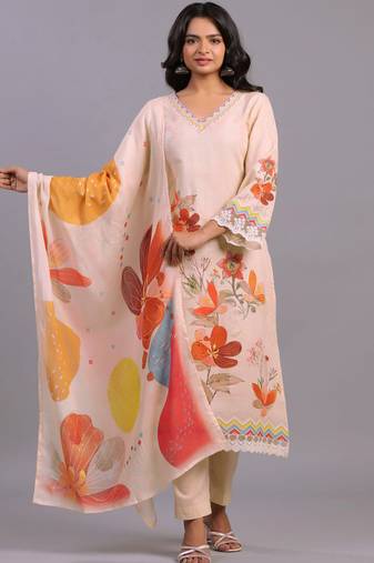 Casual Satin Digital Print A line Kurta Pant with Dupatta Set