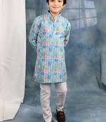 Blue crochet Jaipurian printed kurta and pyjama set For boys