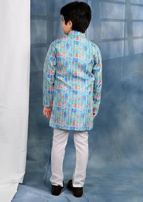 Blue crochet Jaipurian printed kurta and pyjama set For boys 2