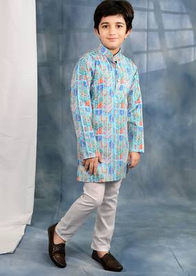 Blue crochet Jaipurian printed kurta and pyjama set For boys 4