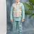 Blue solid kurta & pyjama set with threadwork embroidered waistcoat for boys