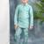Blue solid kurta & pyjama set with threadwork embroidered waistcoat for boys