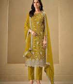 Mustard Embroidered silk salwar suit