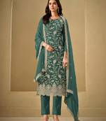 teal green Embroidered silk salwar suit
