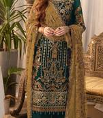 dark green Embroidered silk Palazzo suit