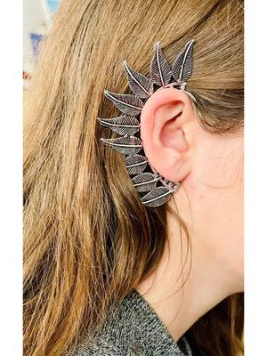   ethnic silver plated brass leaf style ear cuff 1