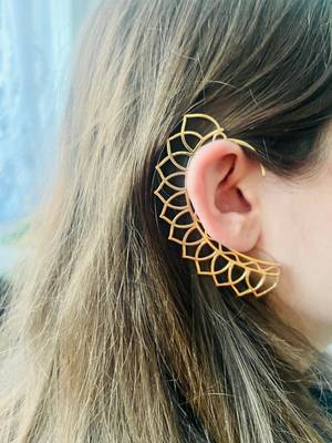women ethnic gold plated brass leaf style ear cuff 1