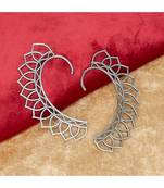   silver plated oxidised leaf shaped ear cuff