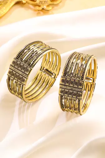 women set of 2 gold plated oxidised bangles