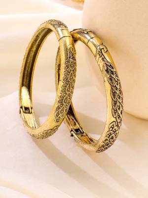   set of 2 gold plated leaf design oxidised bangles 1
