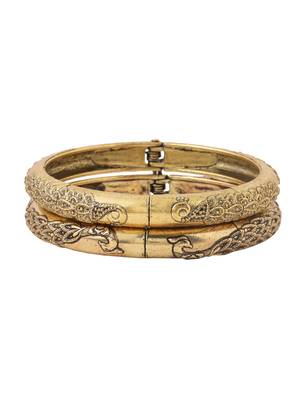   set of 2 gold plated leaf design oxidised bangles 2
