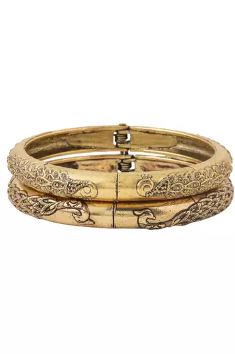   set of 2 gold plated leaf design oxidised bangles