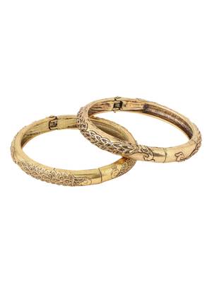   set of 2 gold plated leaf design oxidised bangles 3