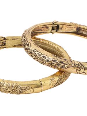   set of 2 gold plated leaf design oxidised bangles 4