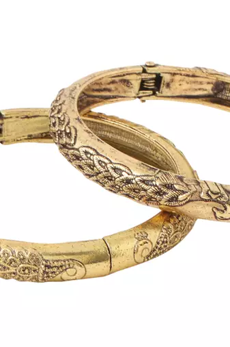   set of 2 gold plated leaf design oxidised bangles