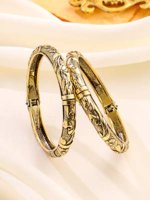   set of 2 gold plated floral design oxidised bangles 1