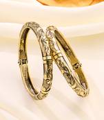   set of 2 gold plated floral design oxidised bangles