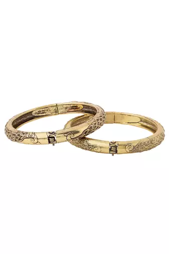   set of 2 gold plated leaf design oxidised bangles