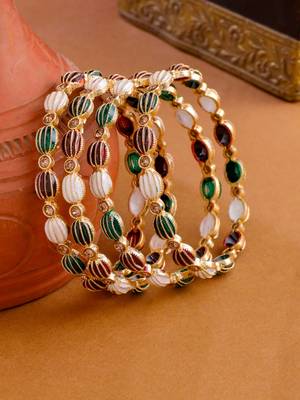 women set of 4 gold plated artificial stones multicolor bangles 1