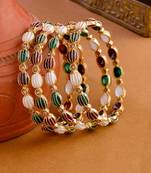 women set of 4 gold plated artificial stones multicolor bangles
