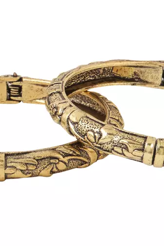   set of 2 gold plated floral design oxidised bangles