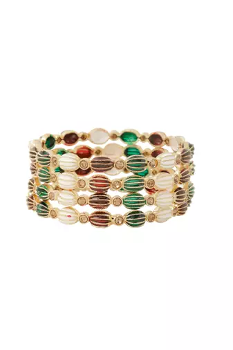 women set of 4 gold plated artificial stones multicolor bangles