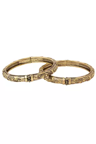   set of 2 gold plated floral design oxidised bangles