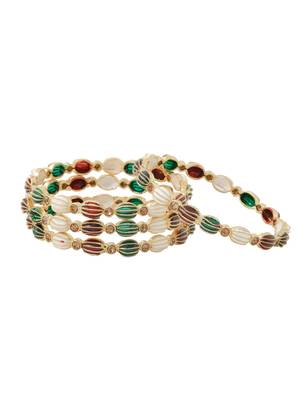 women set of 4 gold plated artificial stones multicolor bangles 3
