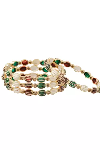 women set of 4 gold plated artificial stones multicolor bangles