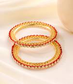women set of 2 gold plated red kundan studded bangles
