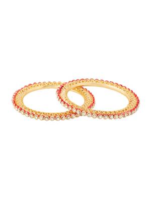 women set of 2 gold plated red kundan studded bangles 2