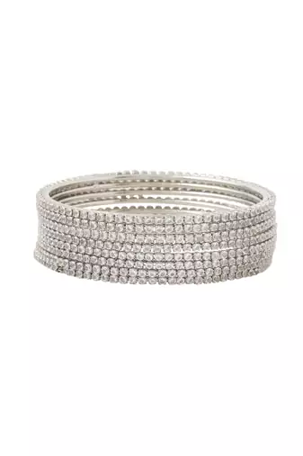   set of 8 american diamond silver plated bangles